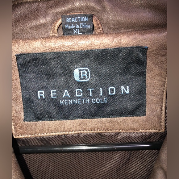 Used Men’s Kenneth Cole Reaction Leather Jacket Size XL Brown 8B1541 Goat Crunch - Picture 2 of 7